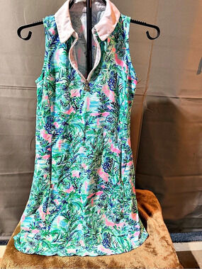 Lilly Pulitzer UPF 50+ Luxletic Catarina Dress Floral Zip Mini Dress in Green &